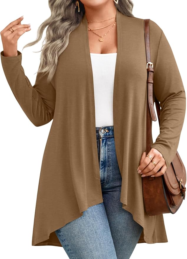 Prim Proper's Plus Size Cardigan 2025 Spring Lightweight Jacket Summer Long Sleeve Kimono 1X-5X 2566