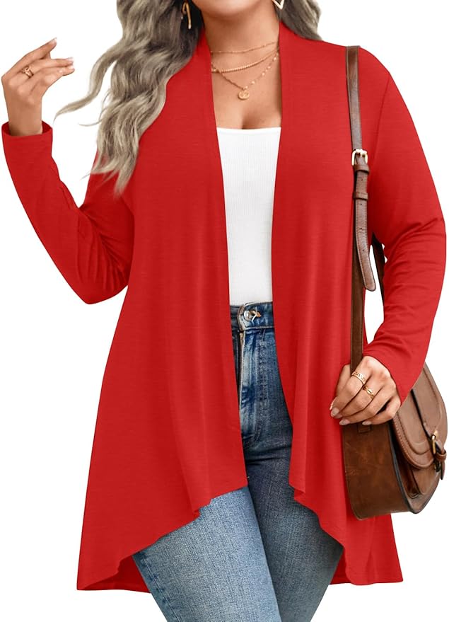 Prim Proper's Plus Size Cardigan 2025 Spring Lightweight Jacket Summer Long Sleeve Kimono 1X-5X 7297