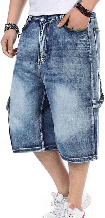 Prim Proper's Loose Hip Hop Cropped Jeans Work Denim Shorts with Cargo Pockets