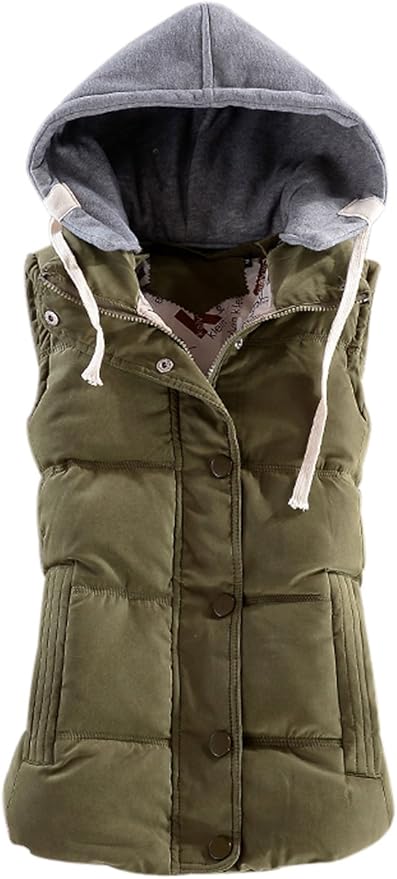 Prim Proper's Slim Sleeveless Quilted Removable Hooded Winter Puffer Vest Coat