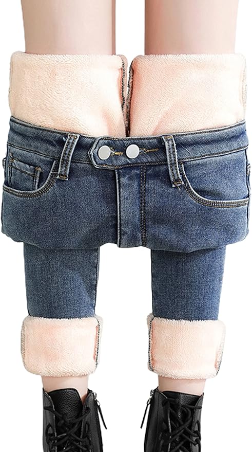 Prim Propers Warm Sherpa Fleece Lined Stretch Slim Denim Leggings Thick Skinny Winter Jeans