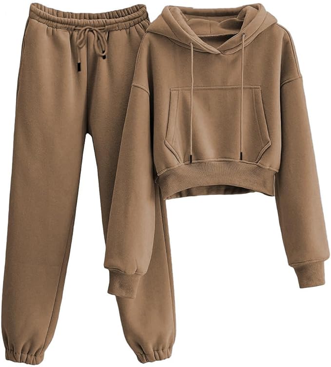 Prim Proper's Fleece 2 Piece Outfits Sweatsuits Pullover Hoodie Sweatshirt Jogger Pants Tracksuits Set