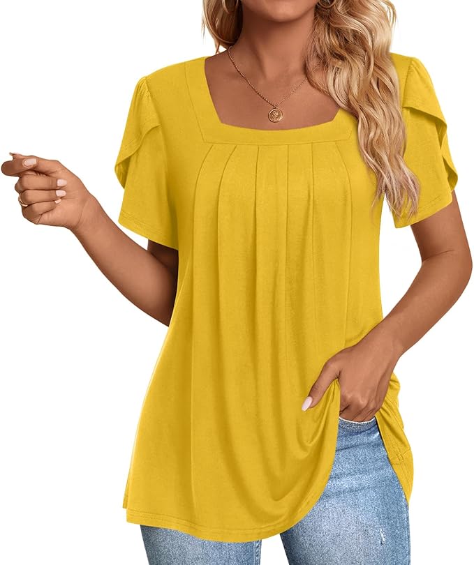 Prim Proper's Summer Tops Dressy Casual Blouses Square Neck Tunic M-3XL 1763