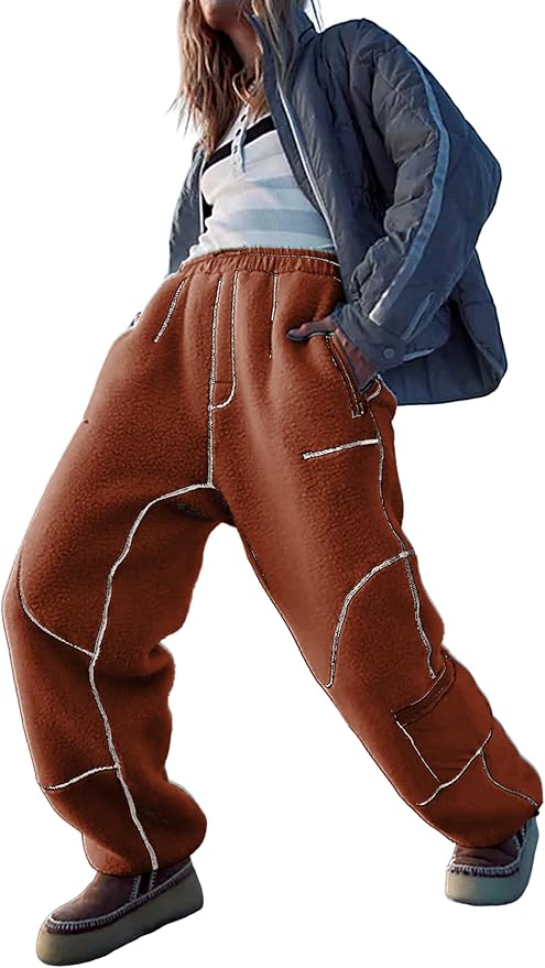 Prim Propers Sherpa Fleece Lined Sweatpants Joggers Winter Warm Outdoor Lounge Pants Multi Pockets